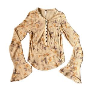 Free People Layer Me Henley Just Peachy long sleeve bell sleeve